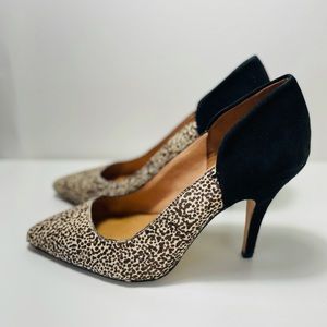 Madewell Maddie Calf Hair Suede Heels in Speckle Black. Size 10